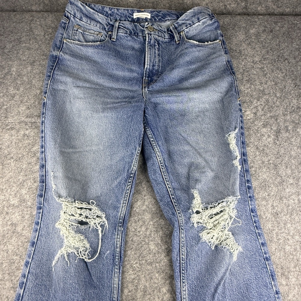 Good American Distressed Raw Hem Jeans Women's Size 10/30 Straight Leg Boyfriend